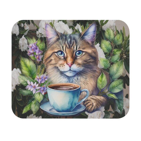 Whimsical Cat Coffee Mouse Pad with Floral Design